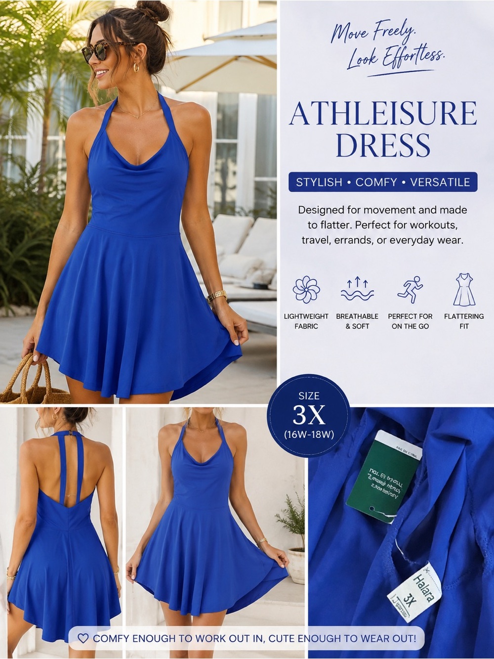 HALARA Royal Blue Halter Athleisure Mini Dress 3X